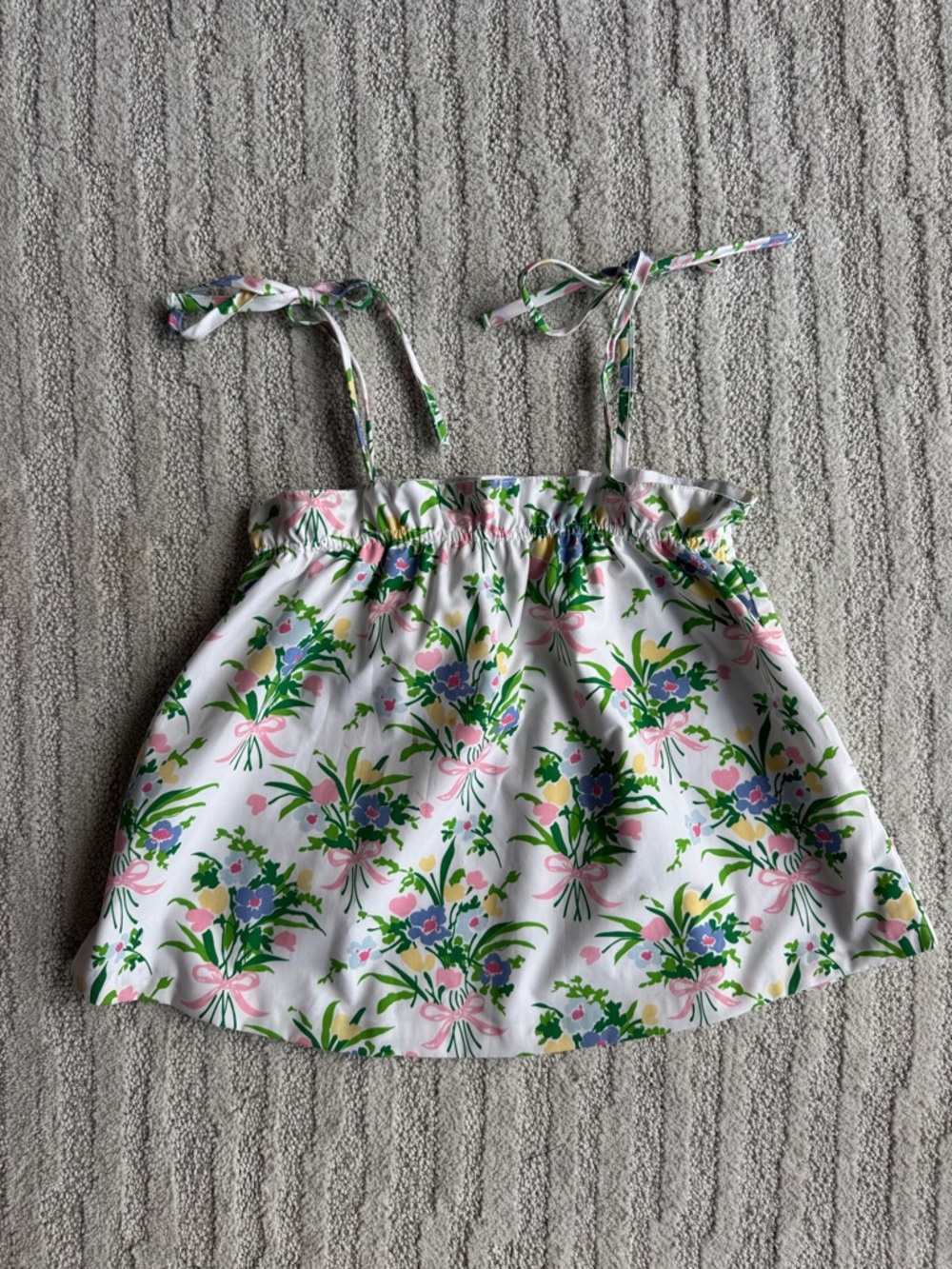 The Beaufort Bonnet Company White Floral Tie-Strap Tank Top with Pink & Green